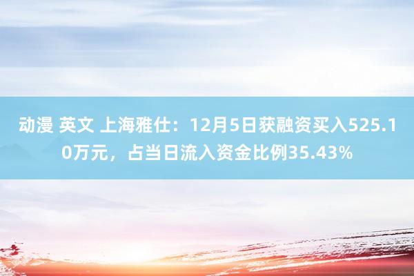 动漫 英文 上海雅仕：12月5日获融资买入525.10万元，占当日流入资金比例35.43%